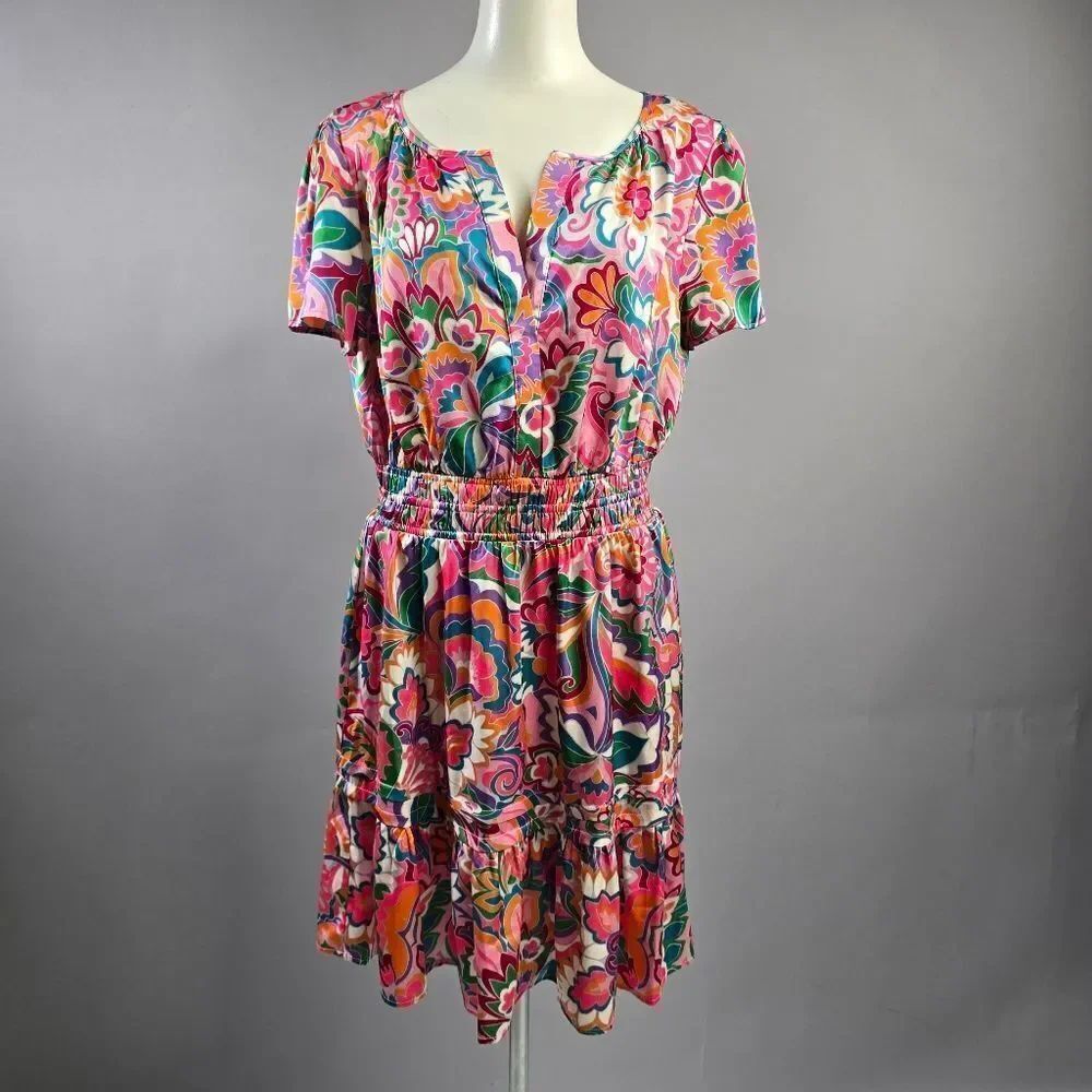 Nicole Miller Pink and Blue Floral Mini Dress R7
